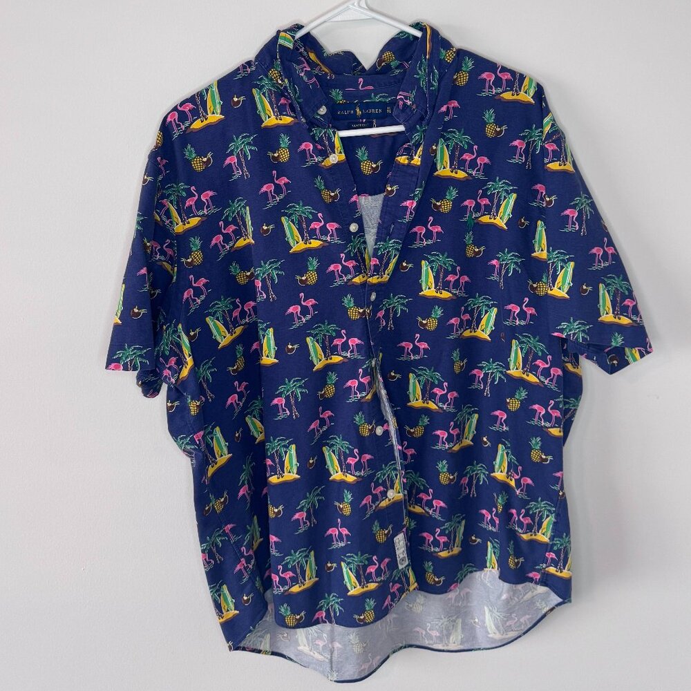 Polo Ralph Lauren Blue Label Tropical Print Button Down Shirt Men XL | Flamingo
